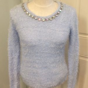 Blue fluffy jewel sweater gemstone crystal bling
